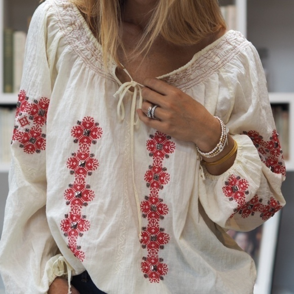 Haute Hippie Off Shoulder Cream Peasant Blouse Sz XS
